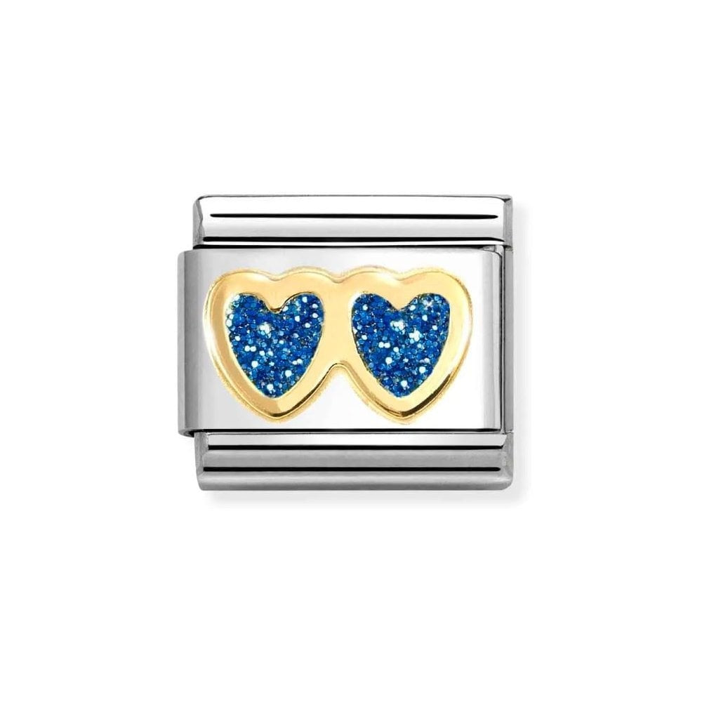 Composable Classic Link, Double Heart, Blue Glitter Charm