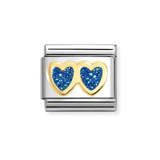 Composable Classic Link, Double Heart, Blue Glitter Charm