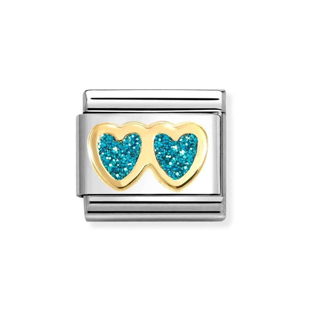 Composable Classic Link, Double Heart, Turquoise Glitter Charm