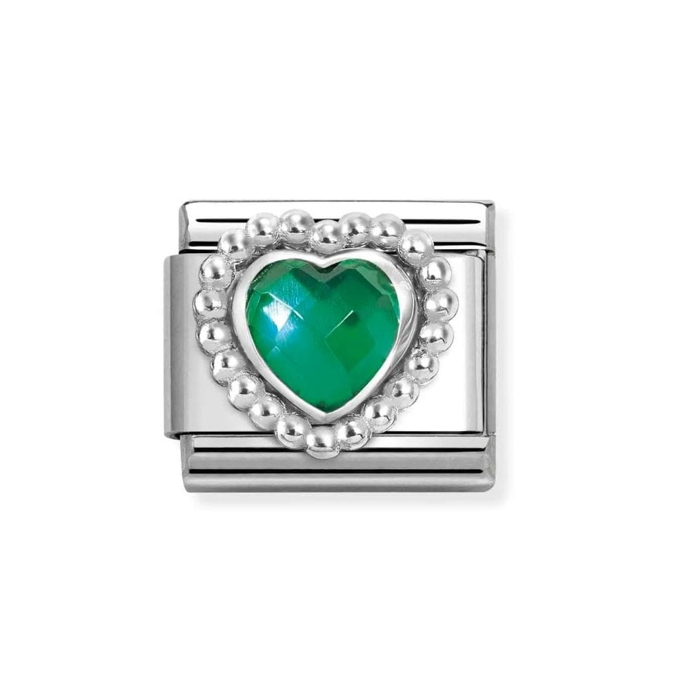 Composable Classic Link, Faceted Green Heart,Beaded Charm