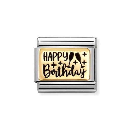 Composable Classic Link, HAPPY BIRTHDAY yellow gold Charm