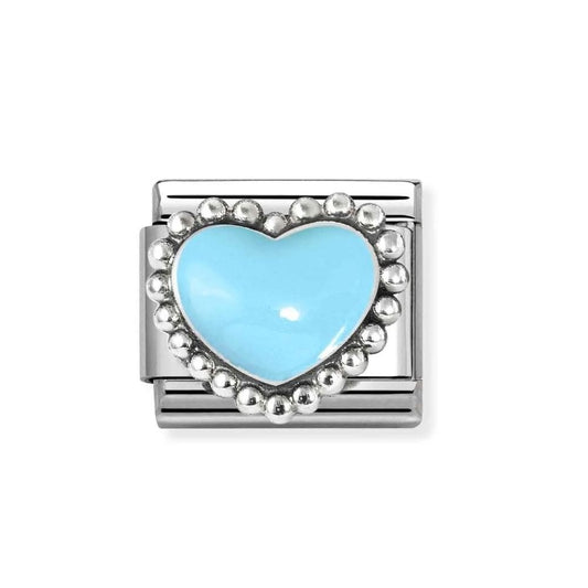 Composable Classic Link, Pastel Blue Heart, beaded setting Charm