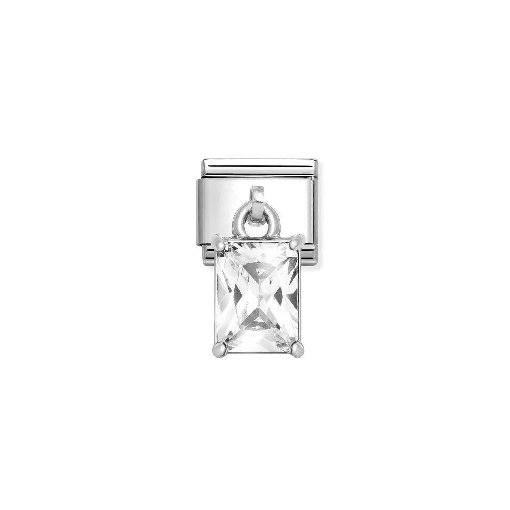 Composable Classic Link, Pendant Rectangular Baguette Cut Stone, White Charm