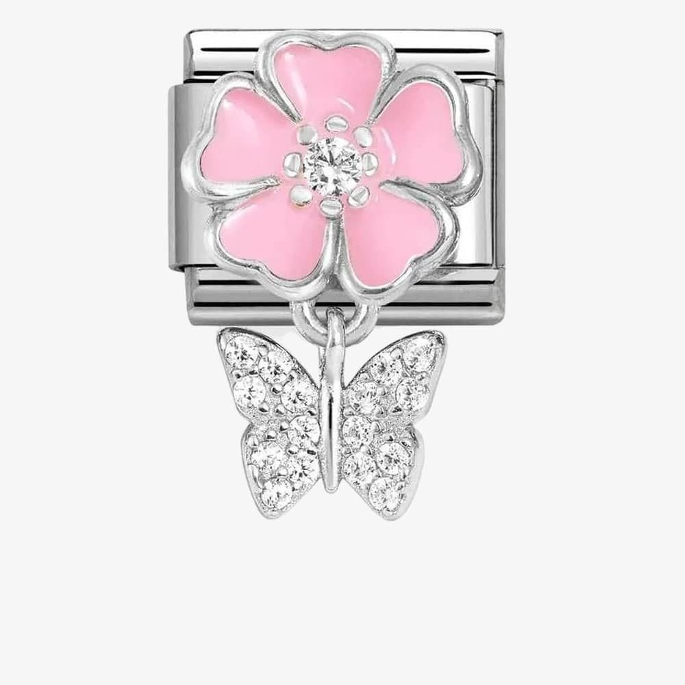 Composable Classic Link, Pink Flower, Butterfly pendant Charm