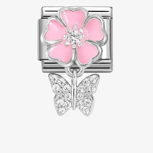 Composable Classic Link, Pink Flower, Butterfly pendant Charm