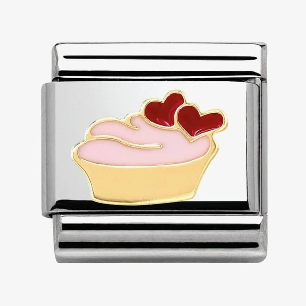 Composable Classic MADAME MONSIEUR MUFFIN WITH HEARTS in stainless steel with 18k gold and enamel