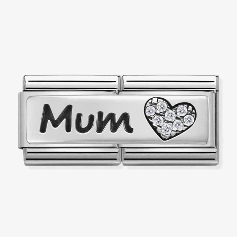 Composable Classic MUM & HEART DOUBLE LINK with Cubic zirconia, stainless steel and 925 silver