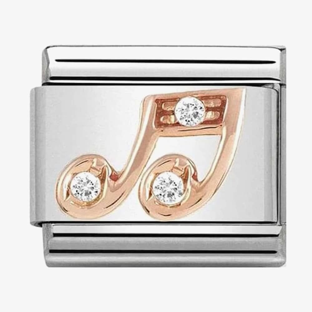 Composable Classic Music Note Link with White CZ in stainless steel with 9K rose gold