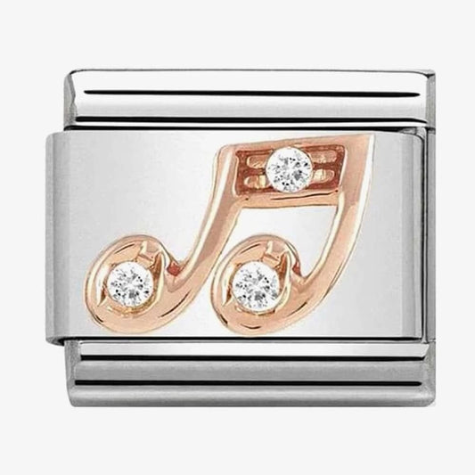 Composable Classic Music Note Link with White CZ in stainless steel with 9K rose gold