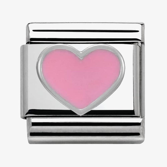 Composable Classic PINK HEART in stainless steel, enamel and silver 925