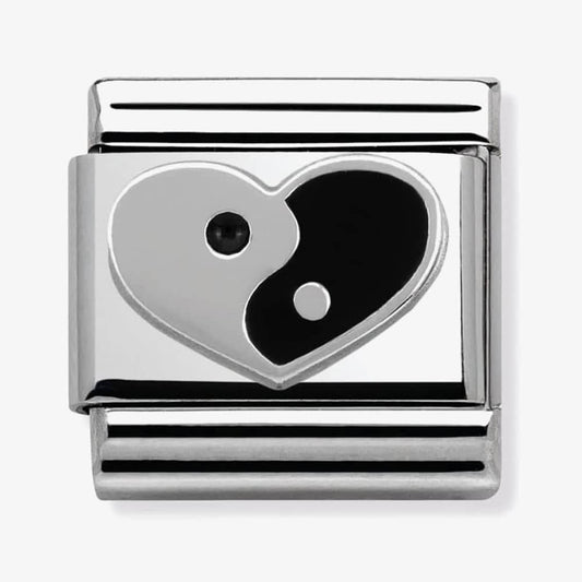 Composable Classic YING YANG HEART in stainless steel, enamel and silver 925
