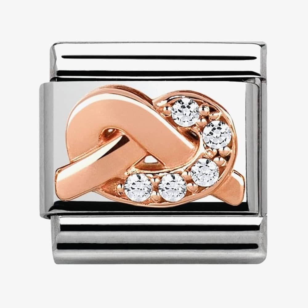 Composable Classic charm in stainless steel with 9KT rose gold symbols and Cubic Zirconia