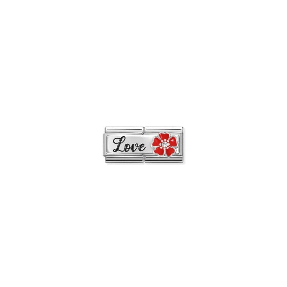 Composable Double Classic Link,LOVE Red Flower Charm