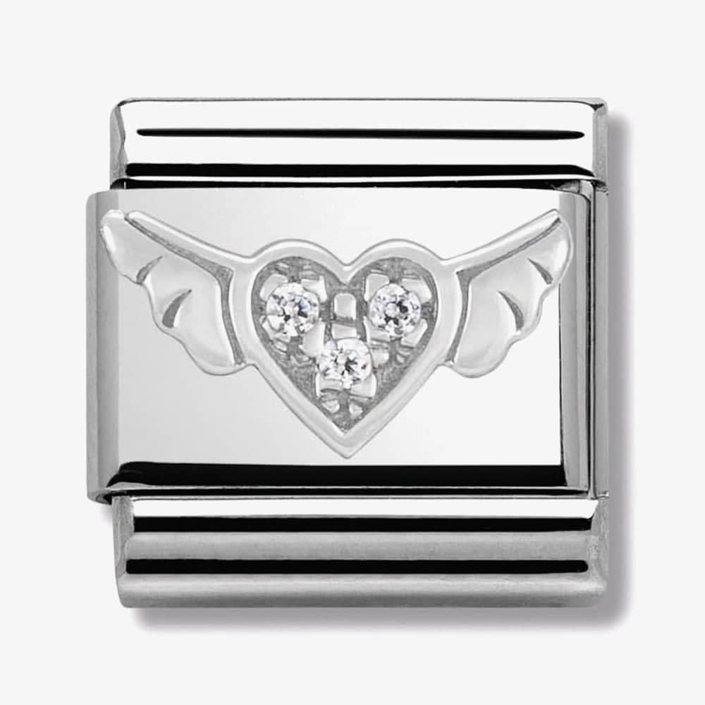 Composable FLYING HEART WITH CZ stainless steel, Cubic zirconia and 925 silver