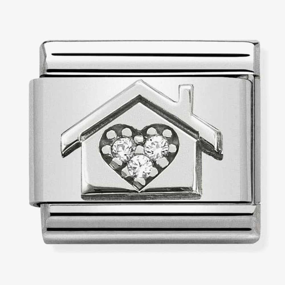 Composable HOME WITH HEART CHARM IN stainless steel , silver 925, and swarovski zirconia