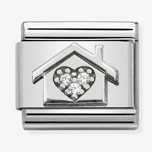 Composable HOME WITH HEART CHARM IN stainless steel , silver 925, and swarovski zirconia