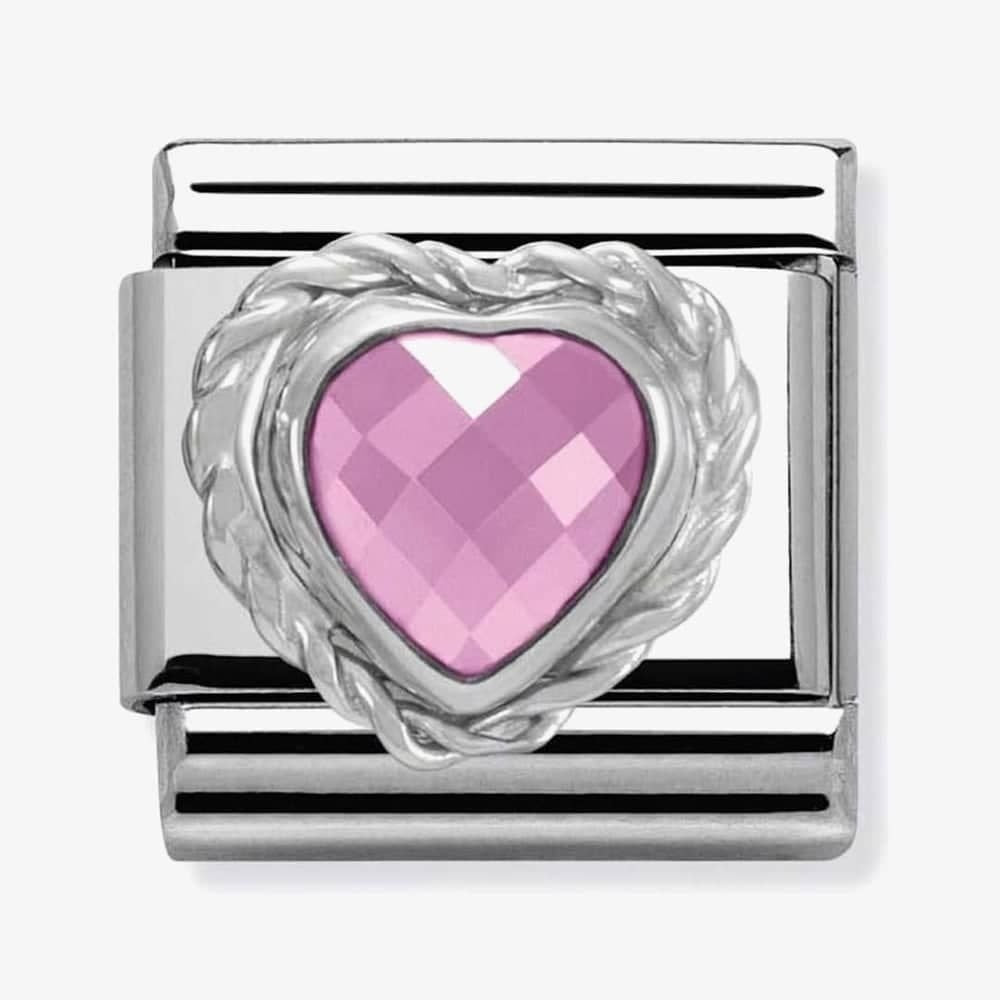 Composable PINK HEART FACETED CZ in stainless steel 925 silver twisted setting