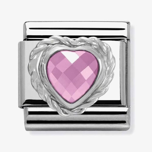 Composable PINK HEART FACETED CZ in stainless steel 925 silver twisted setting