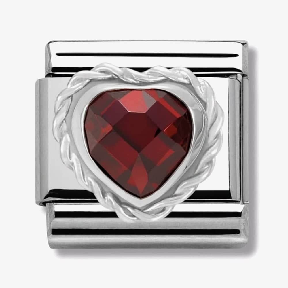 Composable RED HEART FACETED CZ in stainless steel 925 silver twisted setting