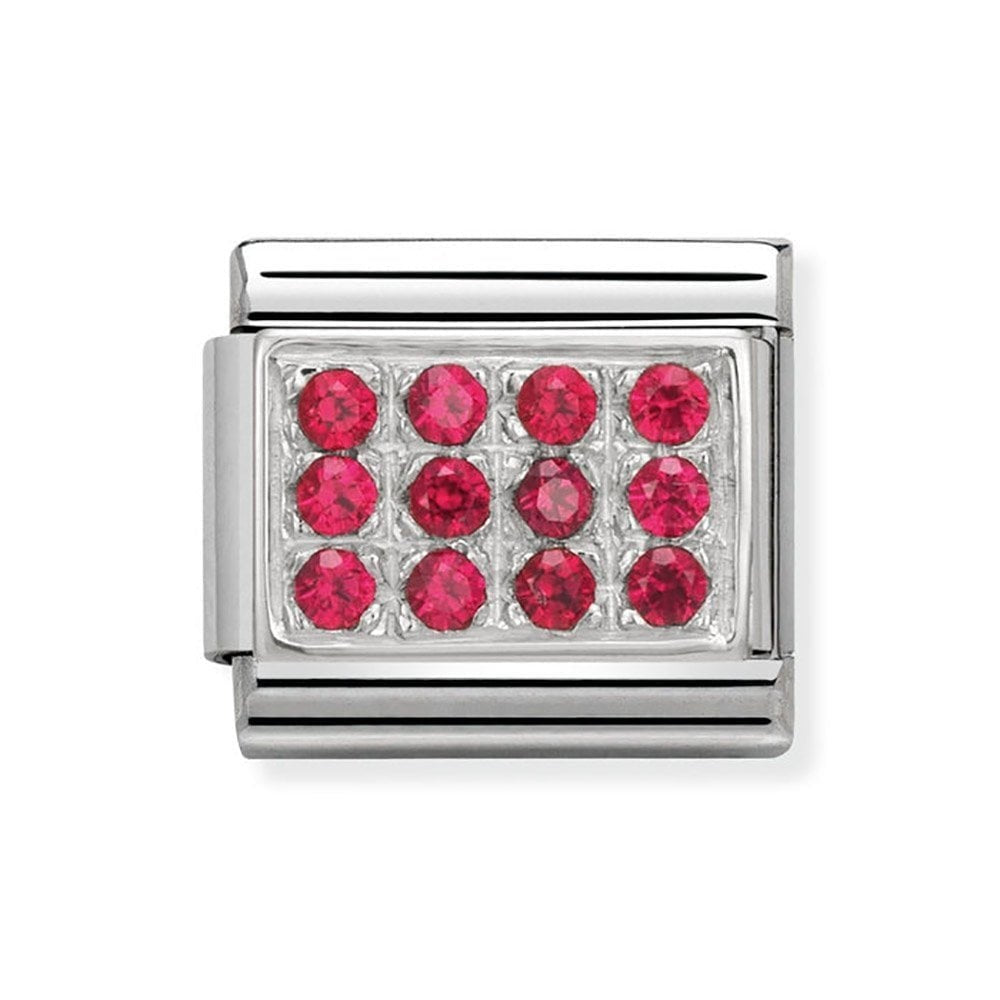 Composable RED PAVE in stainless steel, Cubic zirconia and 925 silver
