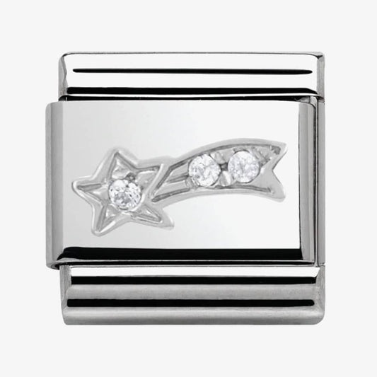 Composable WHITE COMET stainless steel, enamel,Cubic zirconia and 925 silver