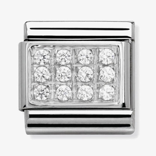Composable WHITE PAVE in stainless steel, Cubic zirconia and 925 silver