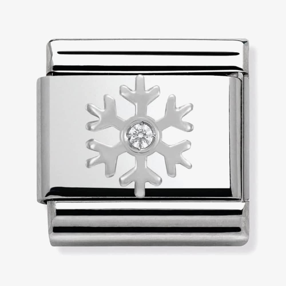 Composable WHITE SNOWFLAKE stainless steel, enamel,Cubic zirconia and 925 silver