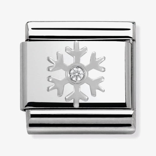 Composable WHITE SNOWFLAKE stainless steel, enamel,Cubic zirconia and 925 silver