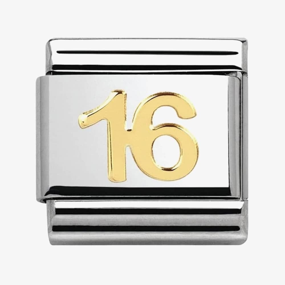 Composable classic "16" link in steel and 18kt gold Link Size