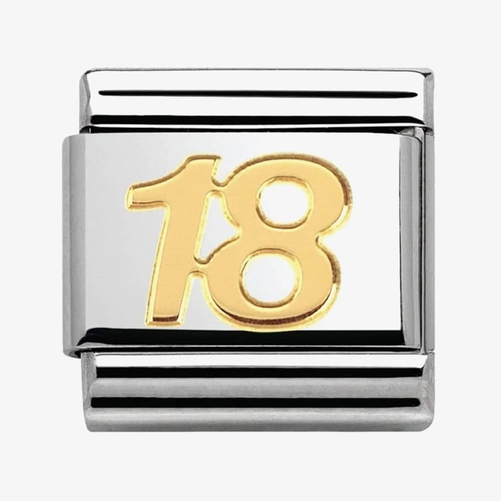 Composable classic "18" link in steel and 18kt gold Link