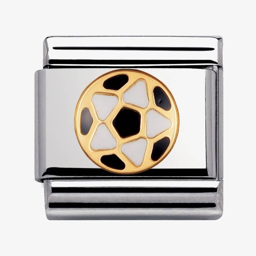 Composable classic BLACK-WHITE BALL link in steel, 18kt gold and enamel
