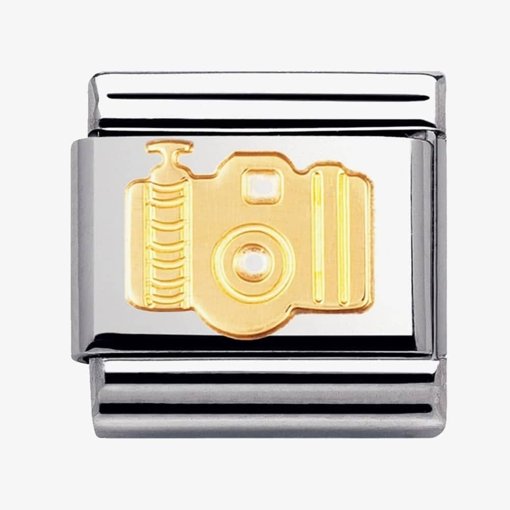 Composable classic CAMERA link in steel and 18kt gold