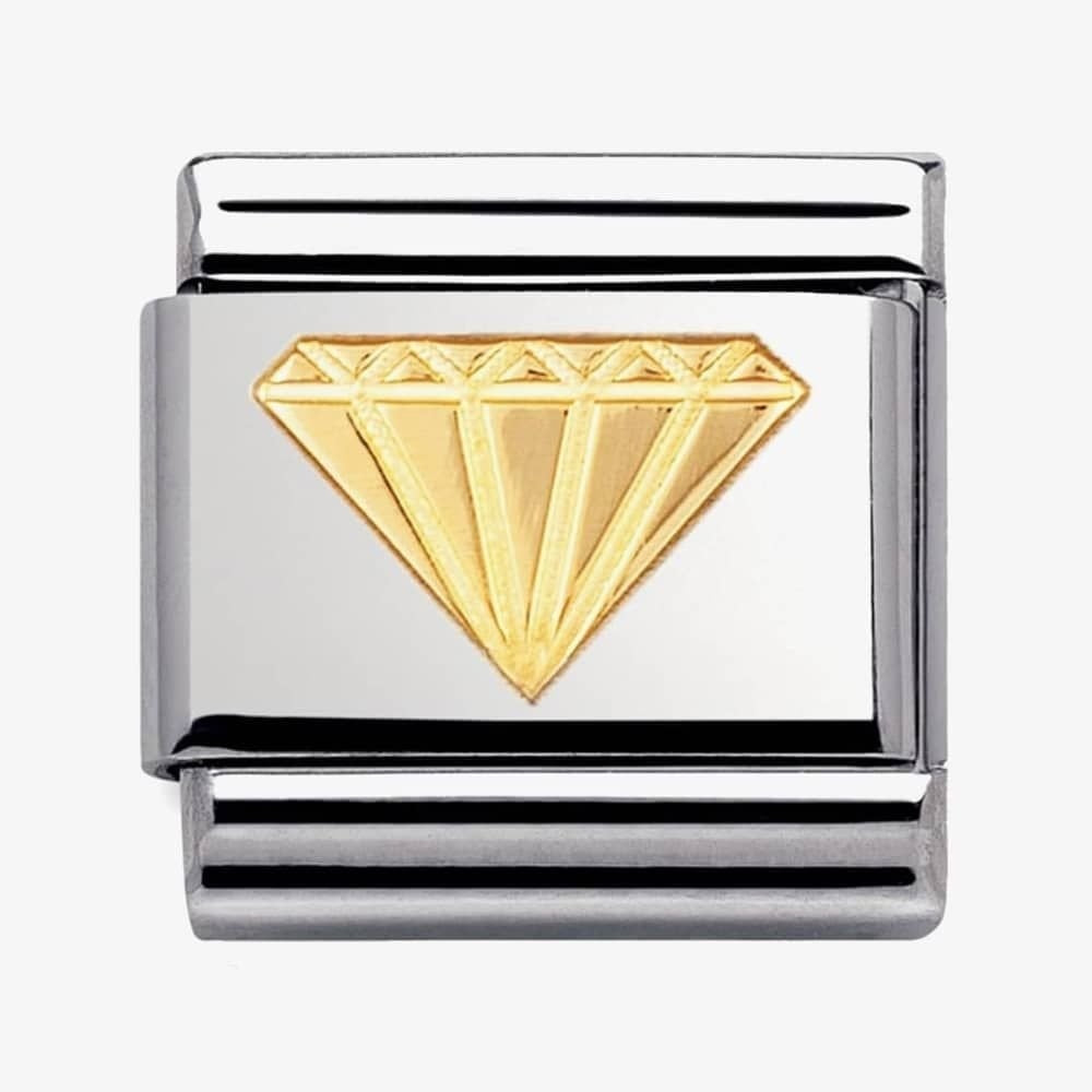 Composable classic DIAMOND link in steel and 18kt gold