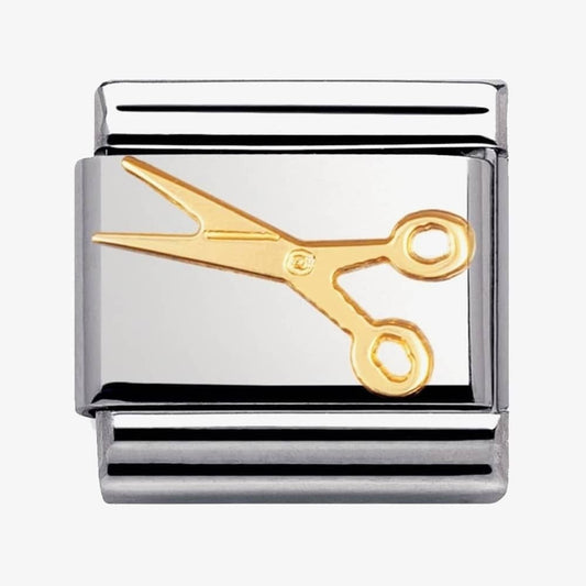 Composable classic LITTLE SCISSORS link in steel and 18kt gold Link