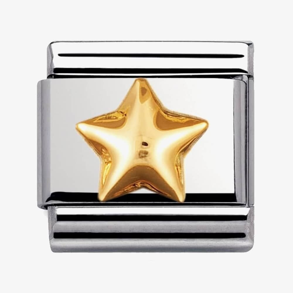 Composable classic RAISED STAR link in steel and 18kt gold Link Size: 1cmx0.8cm