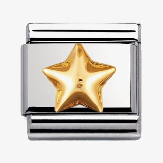 Composable classic RAISED STAR link in steel and 18kt gold Link Size: 1cmx0.8cm