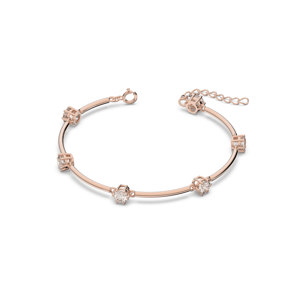 Constella bangle, Round cut, White, Rose gold-tone plated