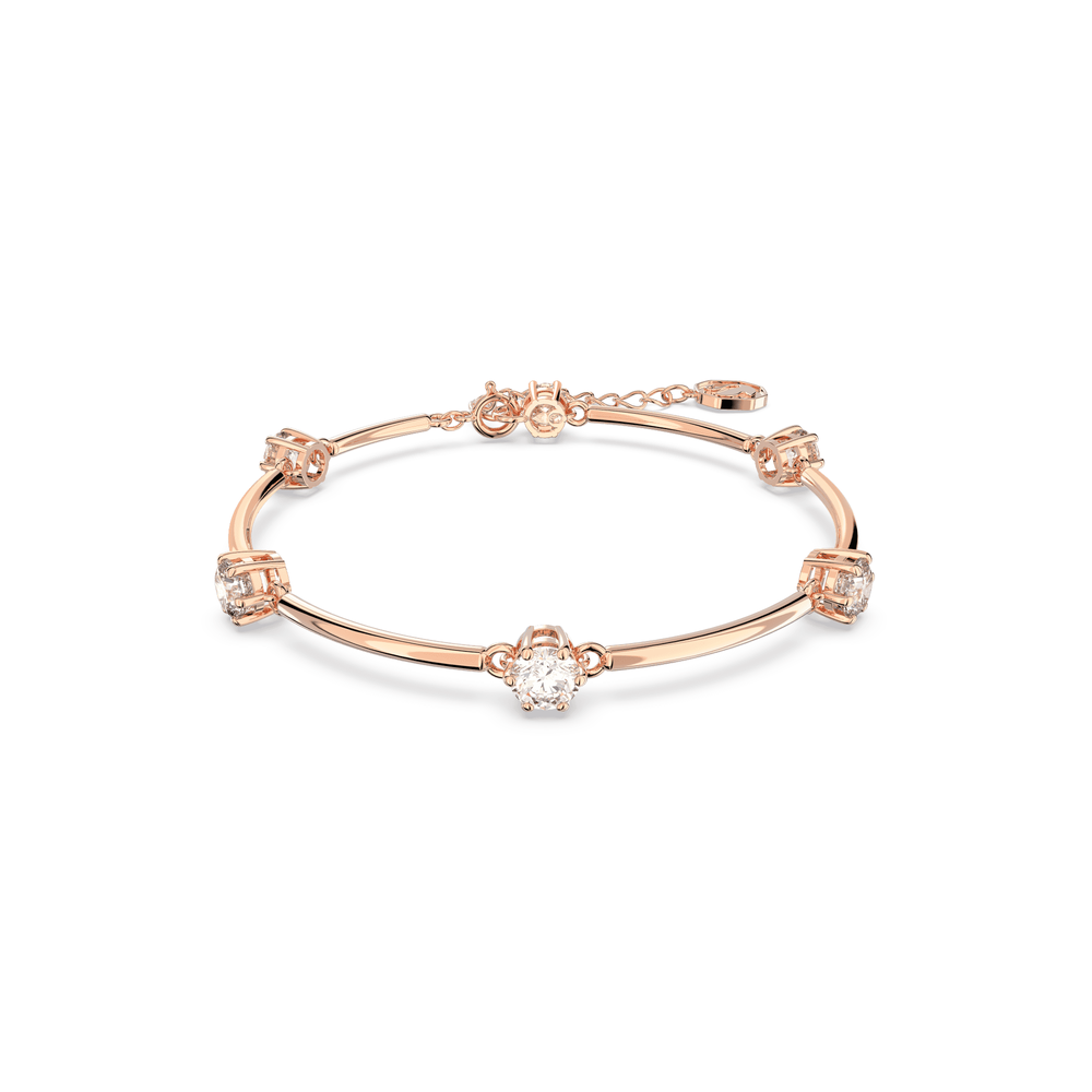 Constella bangle, Round cut, White, Rose gold-tone plated