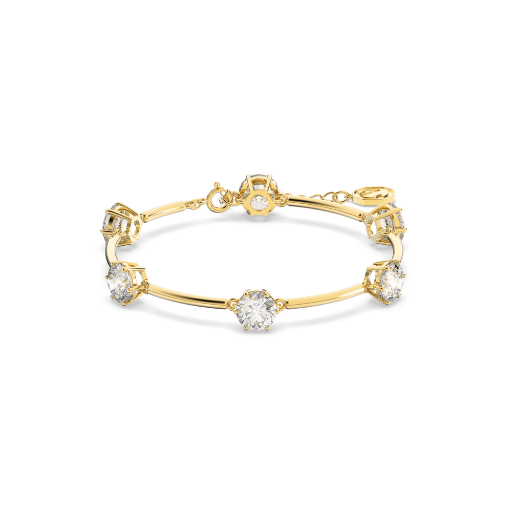 Constella bracelet, Round cut, White, Shiny gold-tone plated