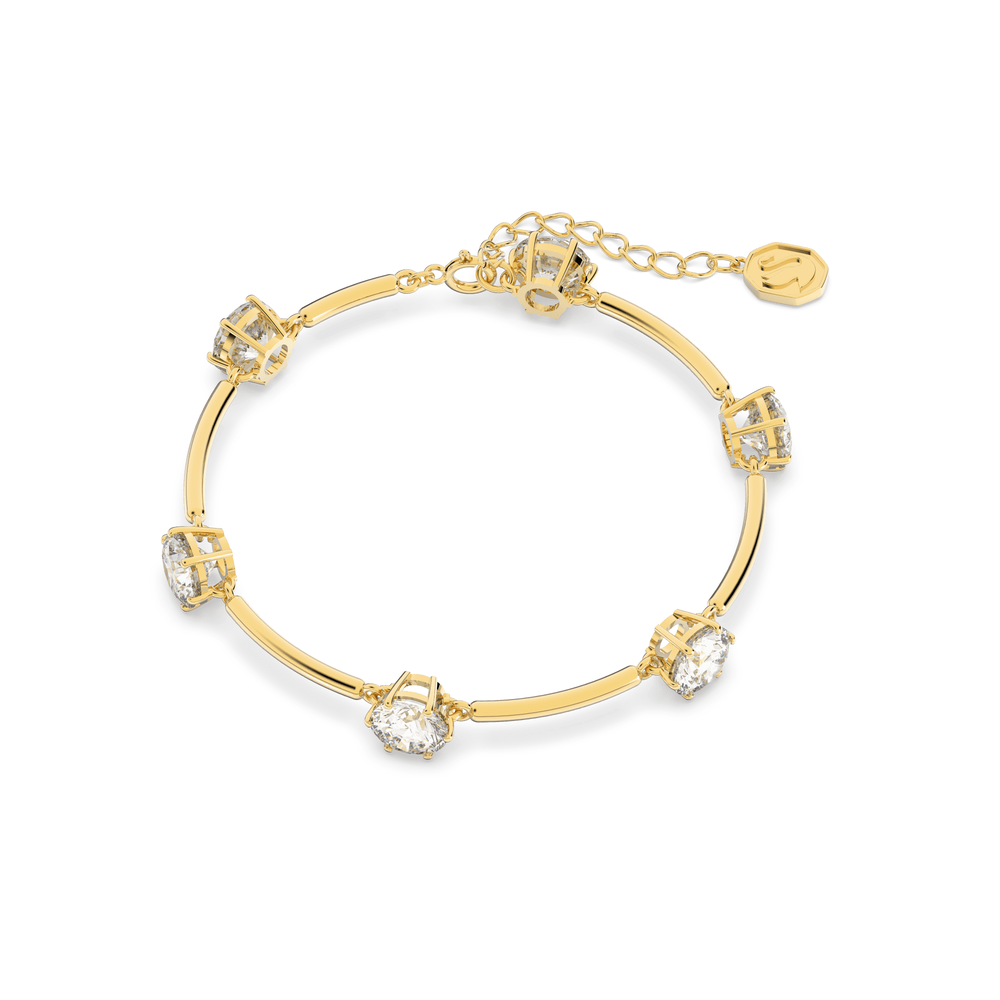 Constella bracelet, Round cut, White, Shiny gold-tone plated