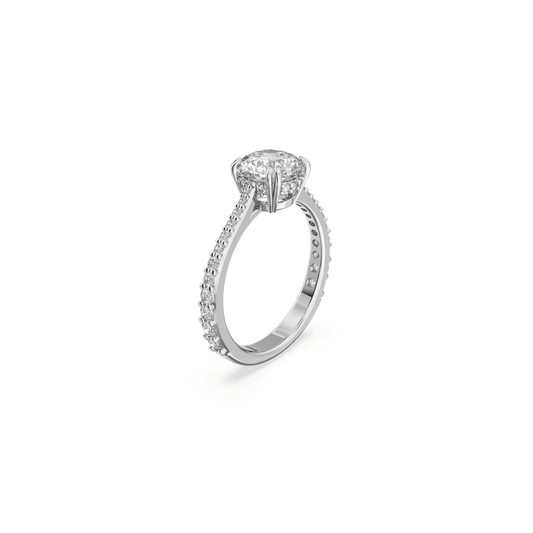 Constella cocktail ring Princess cut, Pavé, White, Rhodium plated