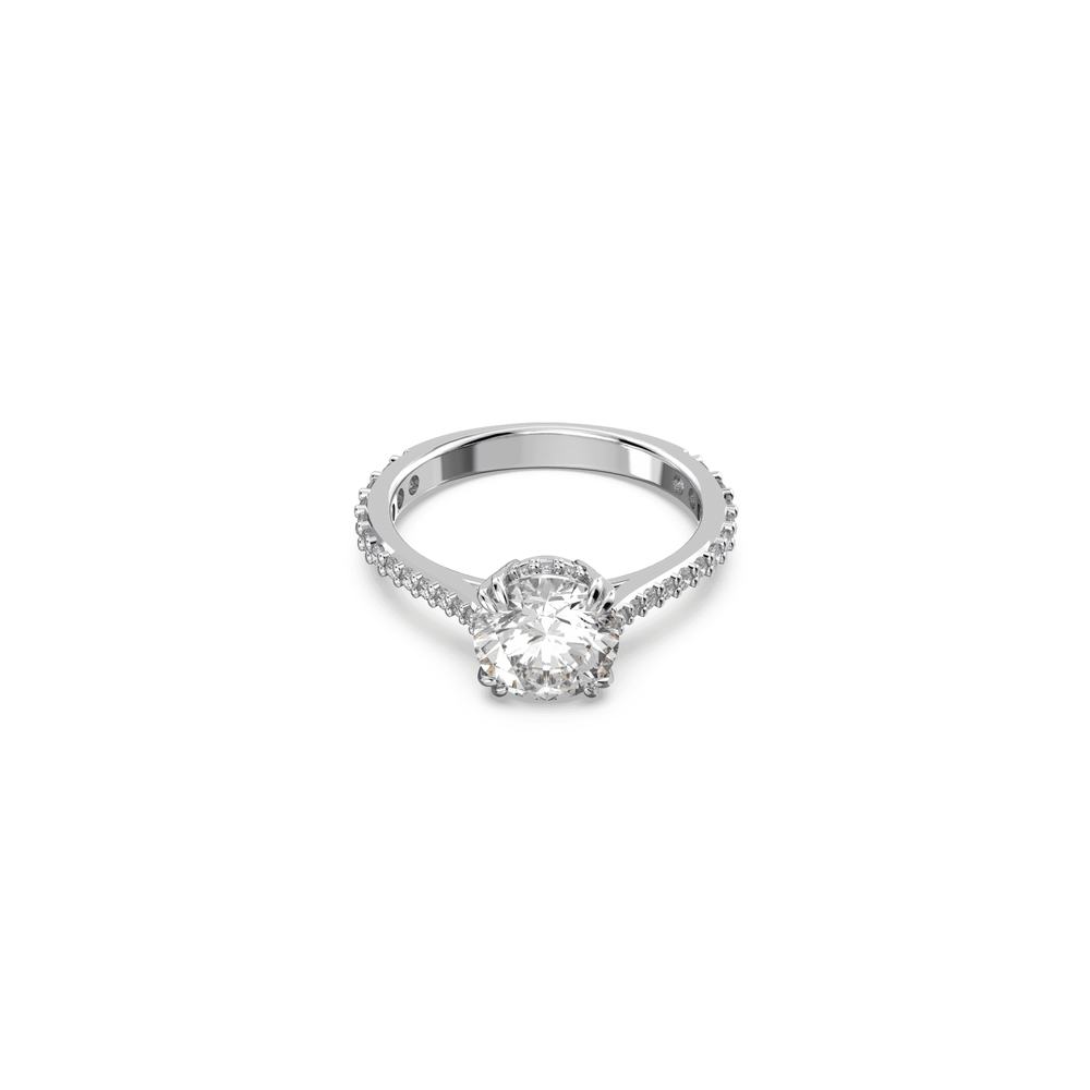 Constella cocktail ring Princess cut, Pavé, White, Rhodium plated