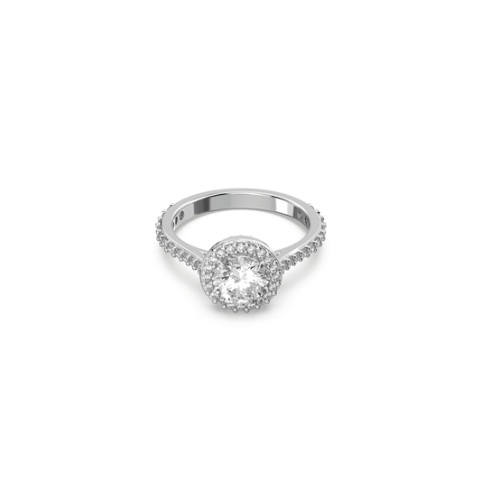 Constella cocktail ring Round cut, Pavé, White, Rhodium plated