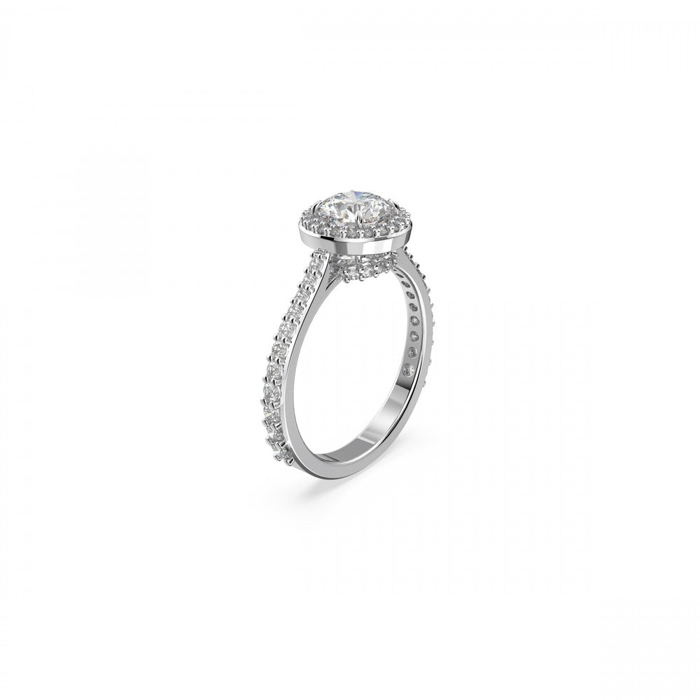 Constella cocktail ring Round cut, Pavé, White, Rhodium plated