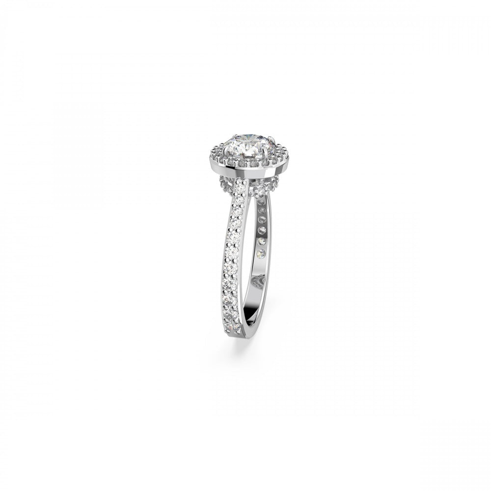 Constella cocktail ring Round cut, Pavé, White, Rhodium plated