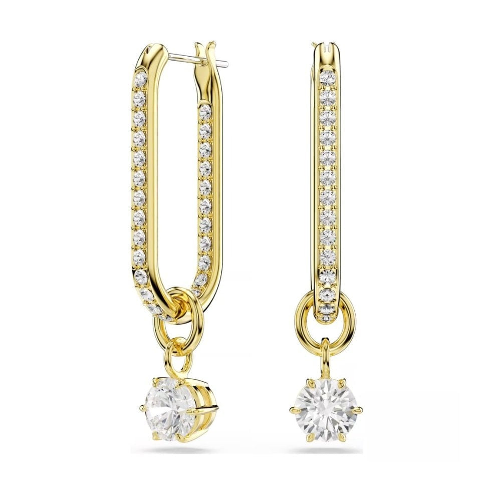 Constella drop earrings Round cut, White, Gold-tone plated