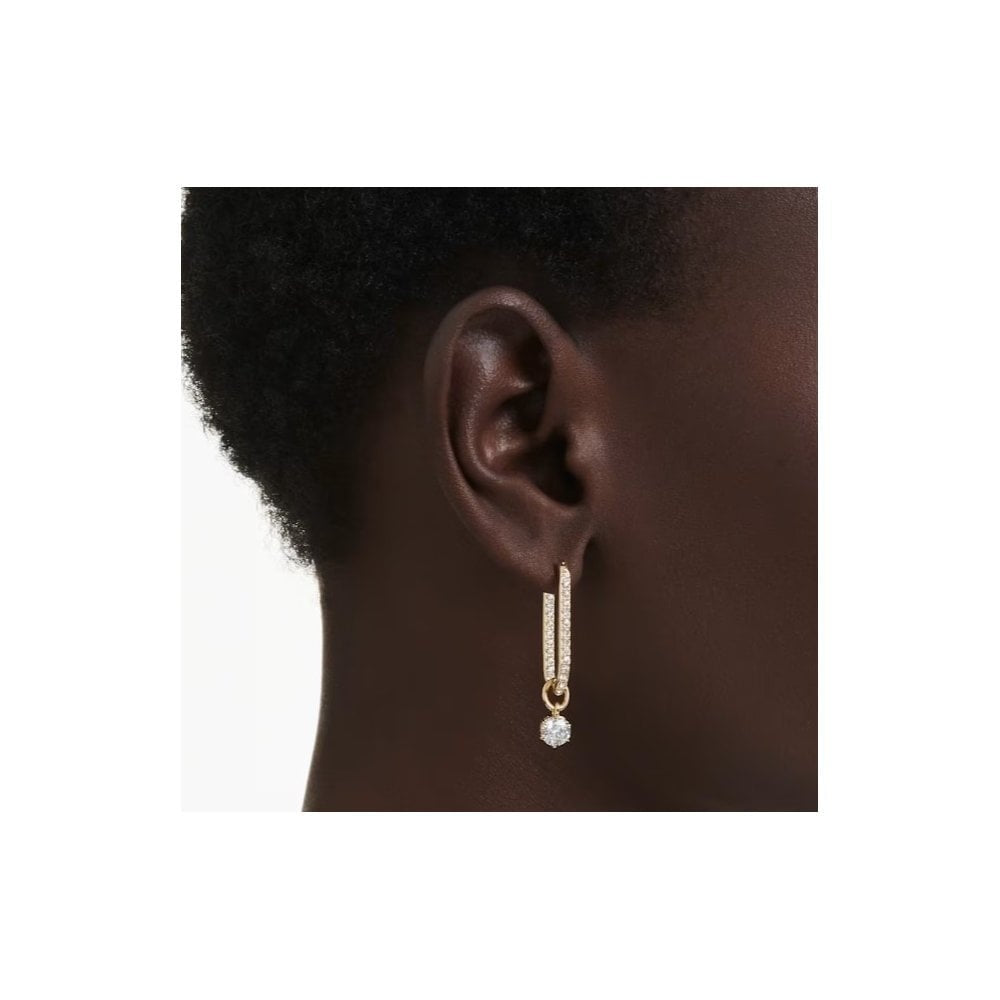 Constella drop earrings Round cut, White, Gold-tone plated