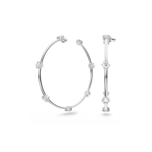 Constella hoop earrings Round cut, Small, White, Rhodium plated