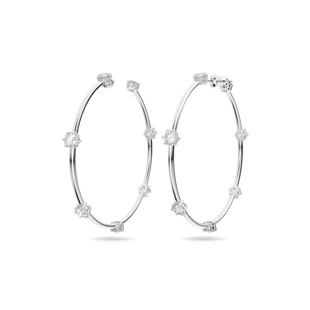 Constella hoop earrings Round cut, Small, White, Rhodium plated
