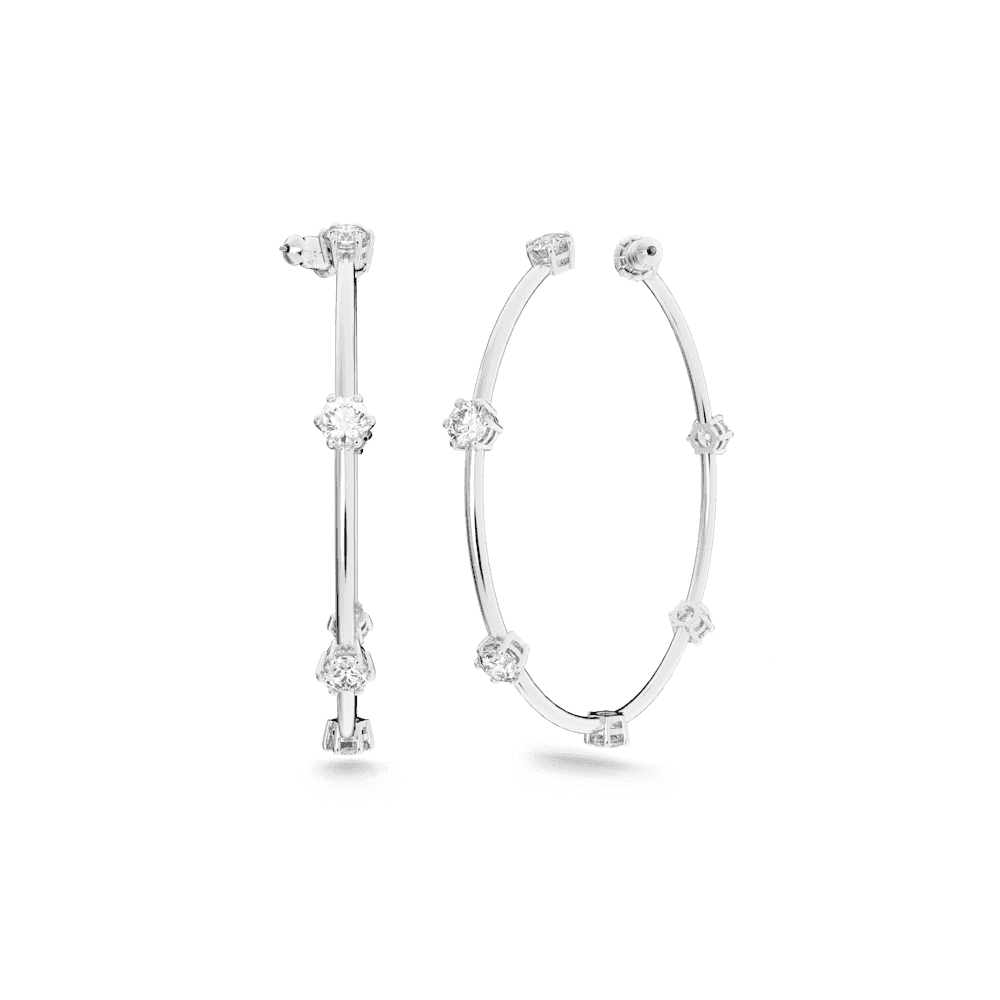 Constella hoop earrings Round cut, Small, White, Rhodium plated